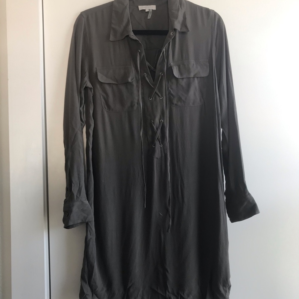 Lace up detail mini long sleeve dress